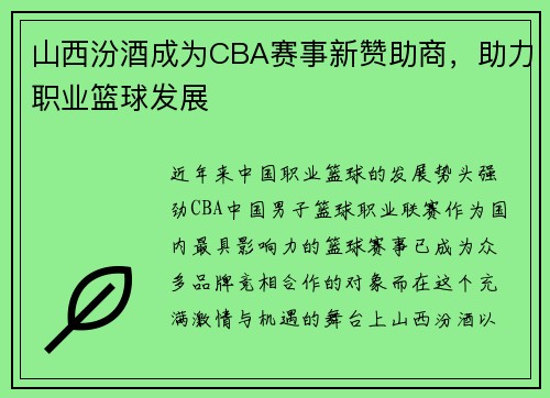 山西汾酒成为CBA赛事新赞助商，助力职业篮球发展